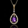 14KT Yellow Gold Pear Amethyst Pendant with Diamond Accents