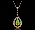 14KT Yellow Gold Peridot Pendant with Diamond Accents