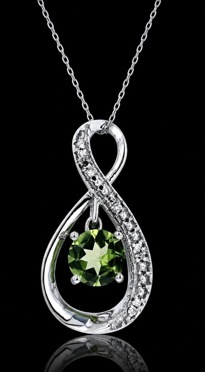 14KT White Gold “Dancing Peridot” Pendant with Diamond Infinity Design