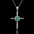 14KT White Gold Emerald & Diamond Cross Pendant