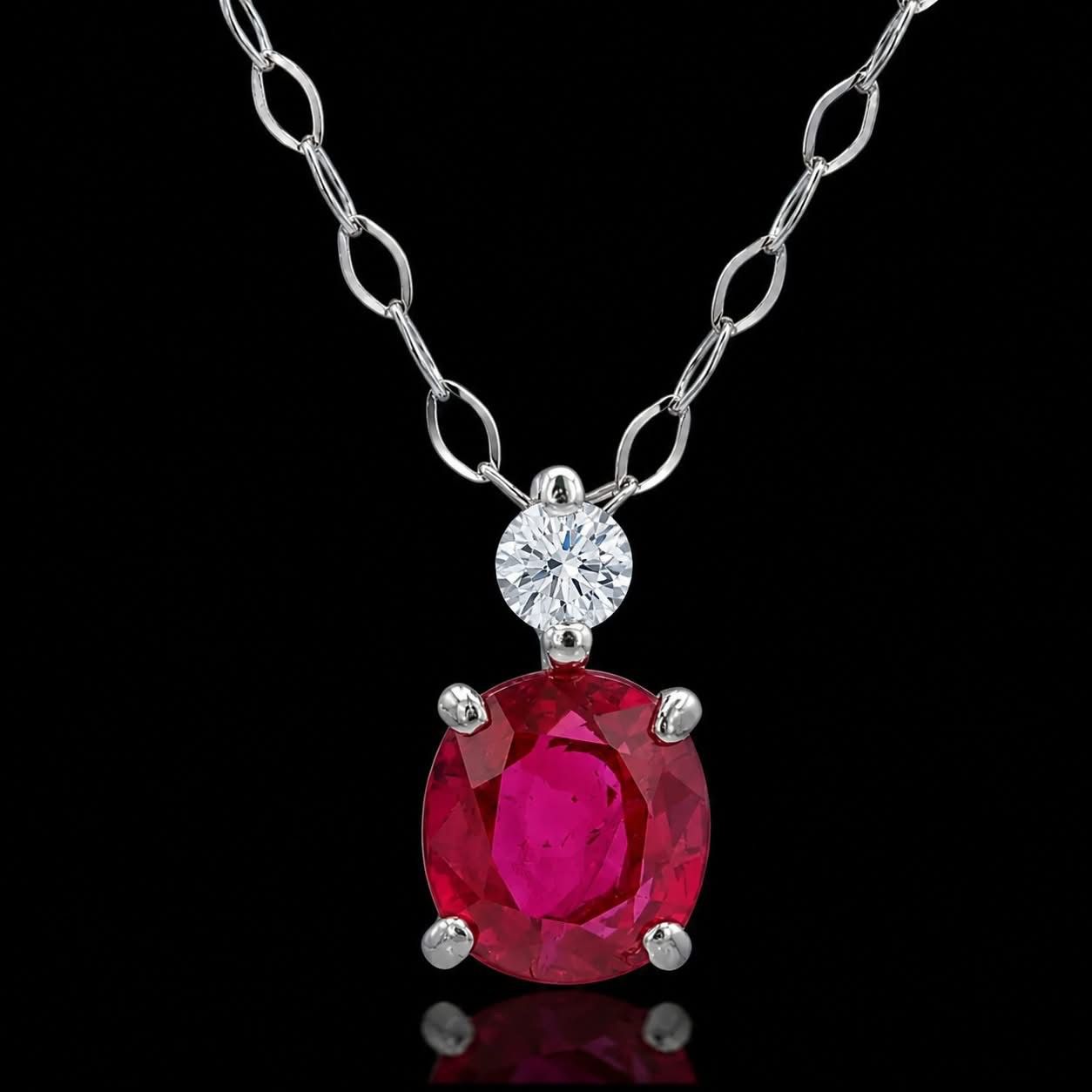 Platinum Ruby Pendant with Diamond Accents