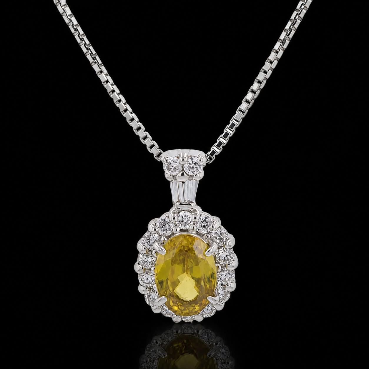 14KT White Gold Oval Sphene Pendant with Diamond Halo