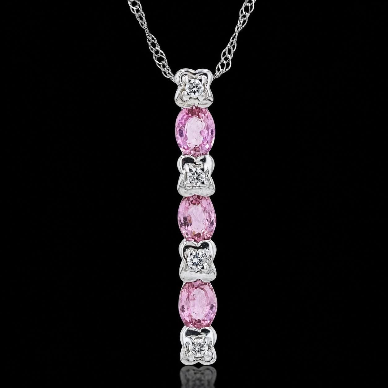 18KT White Gold Pink Sapphire Pendant with Diamond Accents
