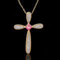 14KT Yellow Gold Pink Sapphire & Diamond Cross necklace