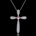 14KT White Gold Pink Sapphire & Diamond Cross Pendant