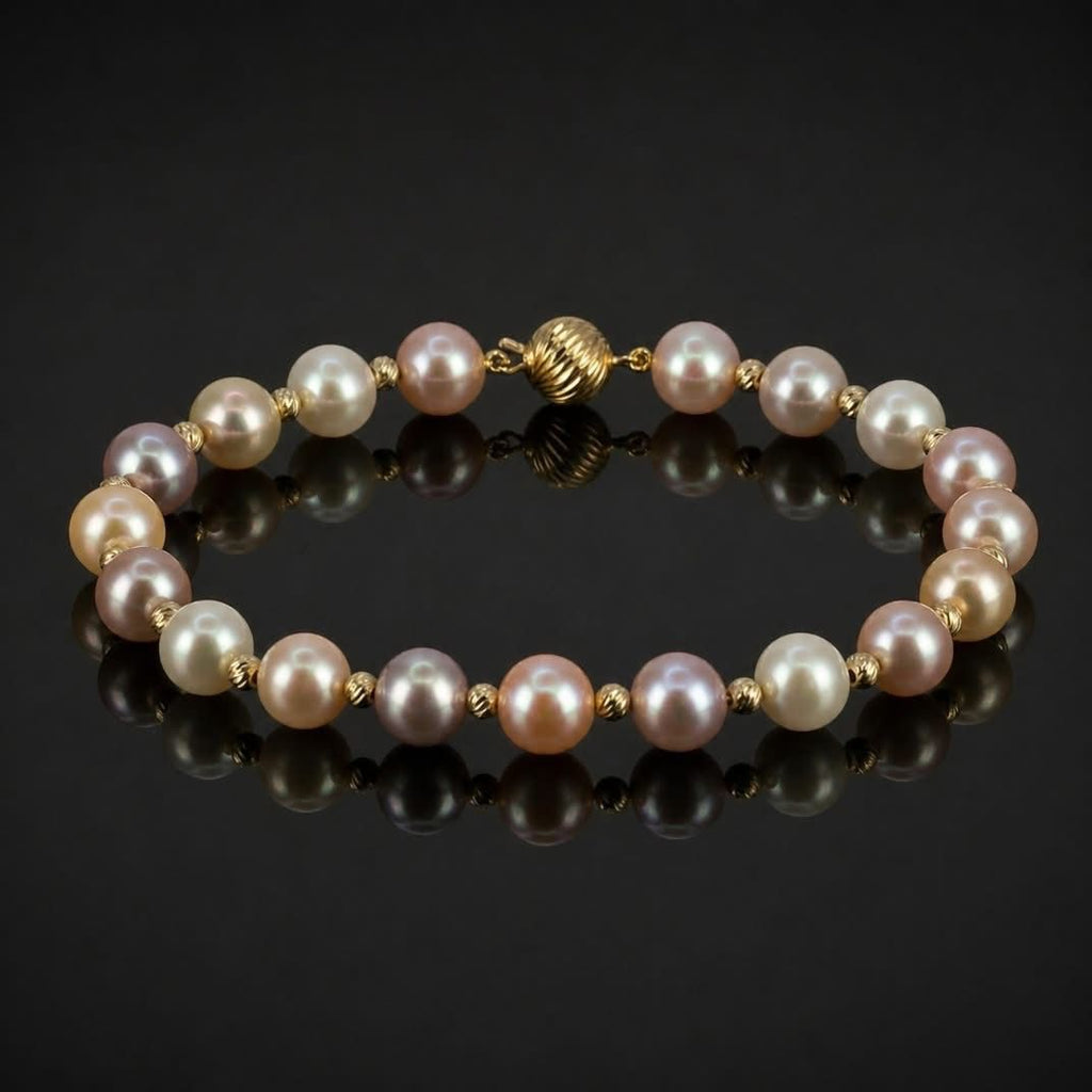 14KT Yellow Gold Multi-Pearl Textured Bead Bracelet