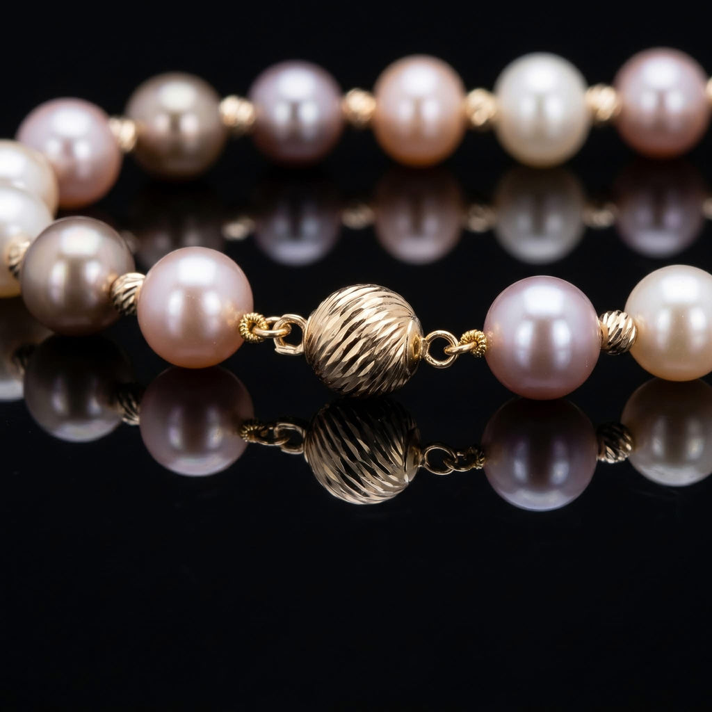 14KT Yellow Gold Multi-Pearl Textured Bead Bracelet