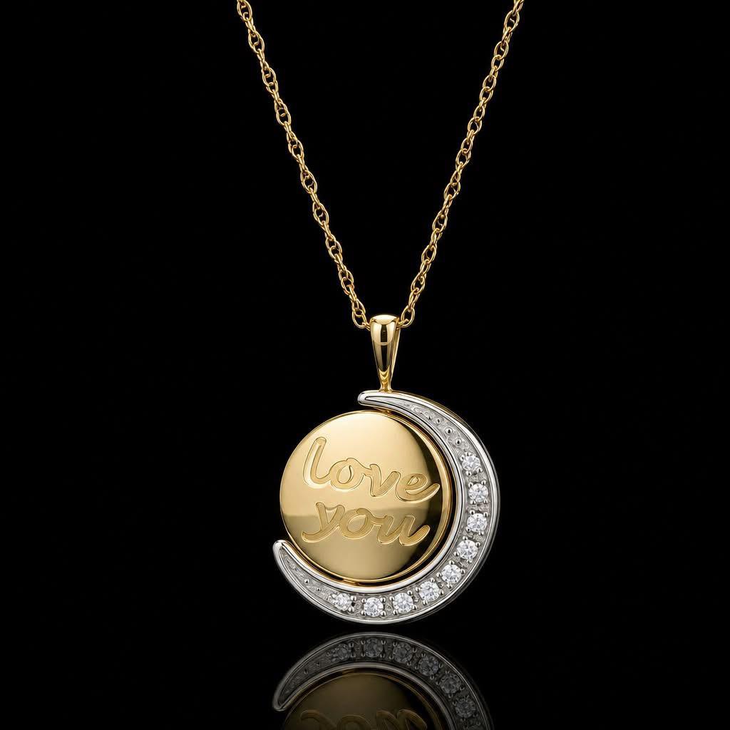 10KT Yellow Gold “I Love You To The Moon & Back” Reversible Pendant