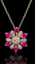 14KT Yellow Gold Ruby & Diamond Snowflake Slide Pendant Necklace