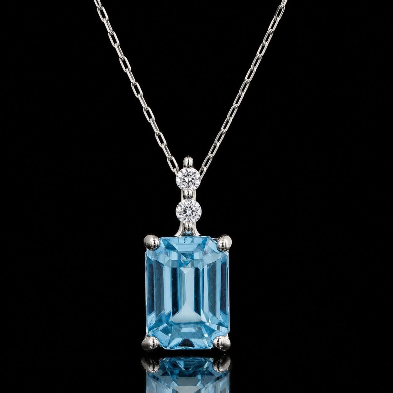 Platinum Blue Zircon & Diamond Pendant Necklace