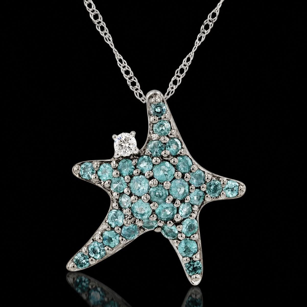 18kt White Gold Alexandrite & Diamond Starfish Pendant Necklace
