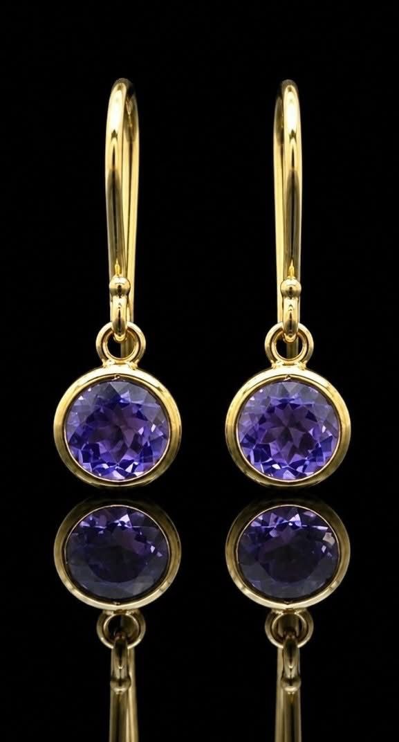14KT Yellow Gold Tanzanite Bezel Drop Earrings