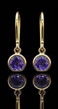 14KT Yellow Gold Tanzanite Bezel Drop Earrings