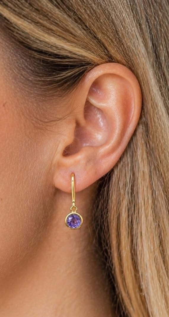 14KT Yellow Gold Tanzanite Bezel Drop Earrings