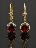 14KT Yellow Gold Garnet Leverback Earrings