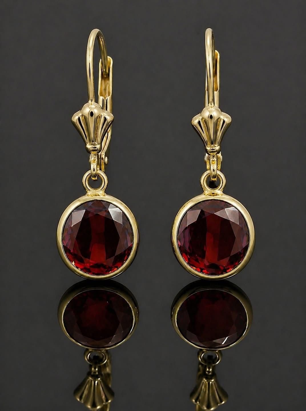 14KT Yellow Gold Garnet Leverback Earrings