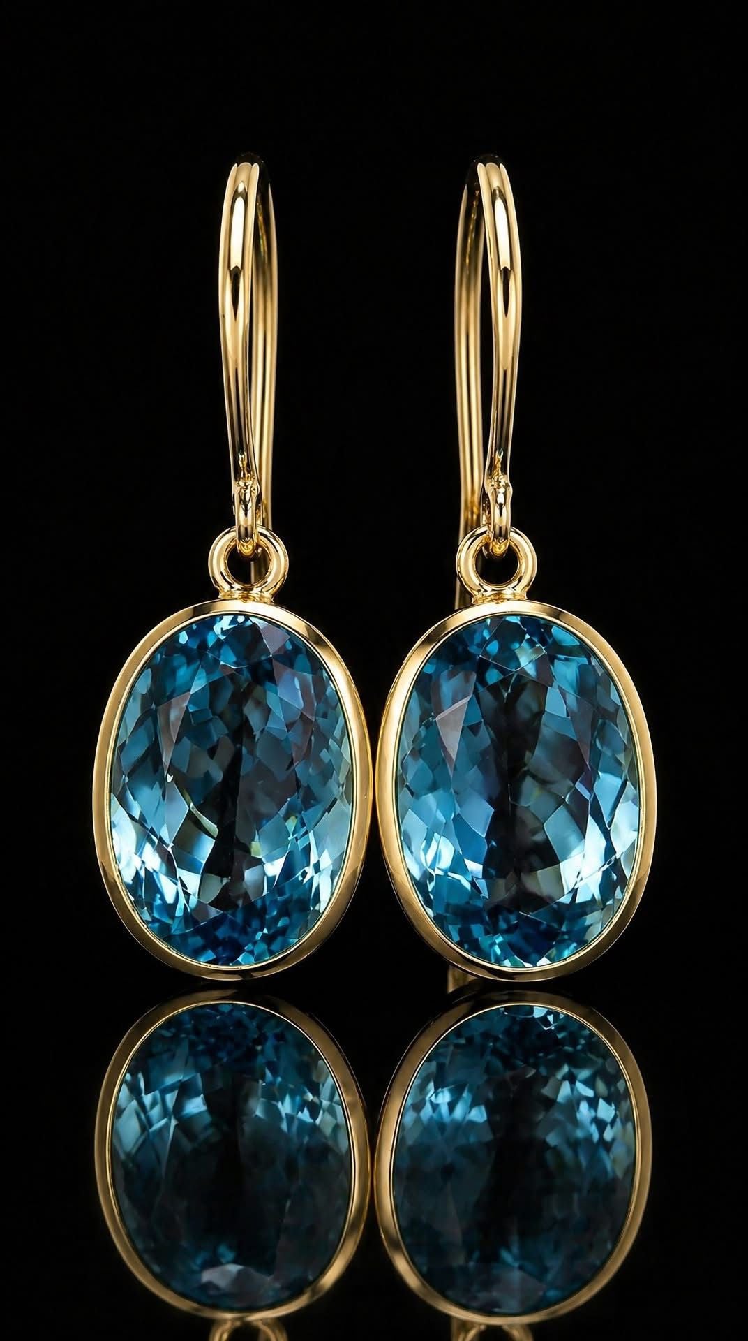 14kt Yellow Gold London Blue Topaz Bezel Drop Earrings