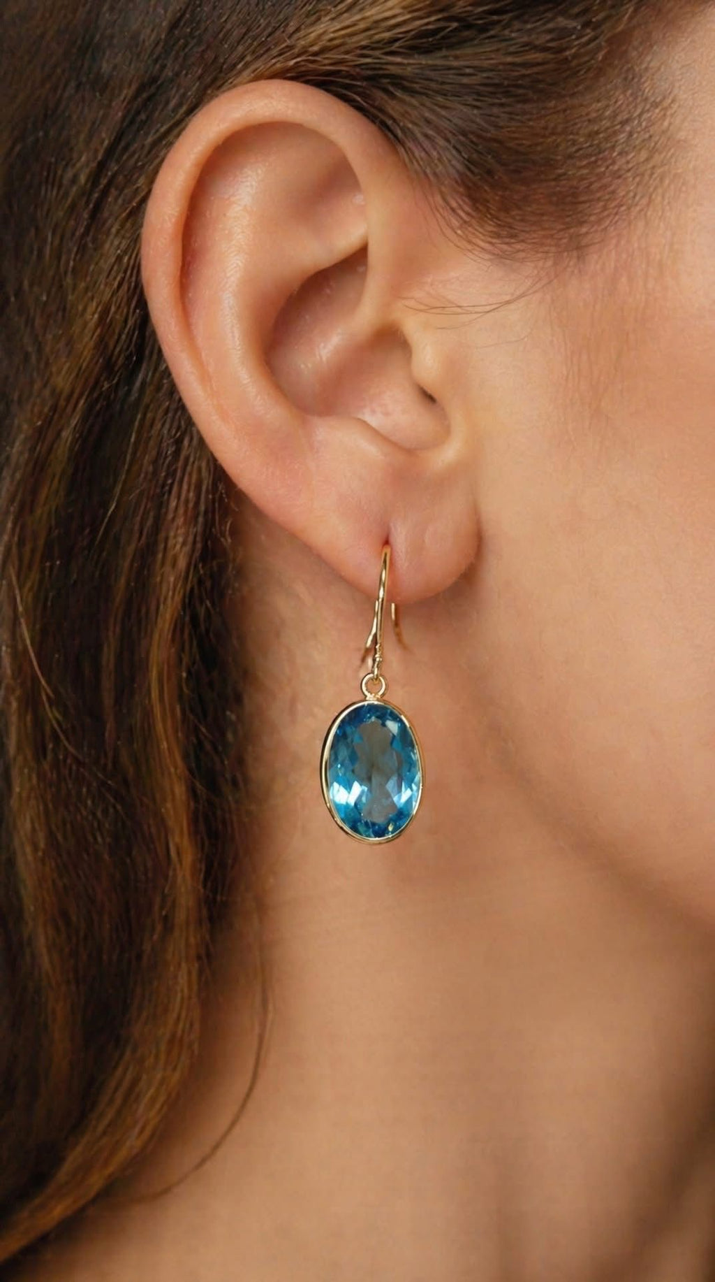 14kt Yellow Gold London Blue Topaz Bezel Drop Earrings