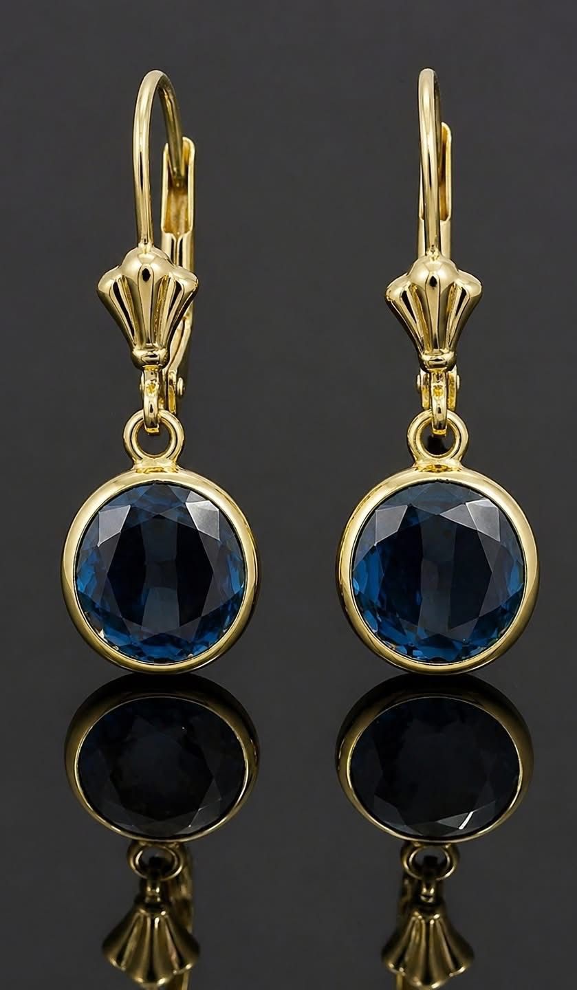 14kt Yellow Gold London Blue Topaz Bezel Drop Earrings